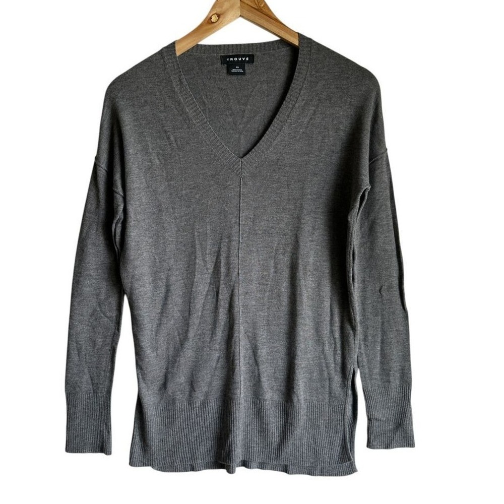 Trouve Cashmere Blend Sweater Gray Knit XS Cabincore Academia Preppy NWOT